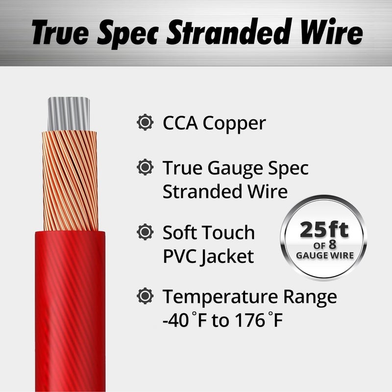 InstallGear 8 Gauge Amp Power Wire (25ft) Copper Clad Aluminum CAA - 8AWG Wire, Automotive Wire, Car Amplifier Power and Ground Cable, Car Audio Speaker Stereo, Battery Cable, Welding Cable 8ga Wire - Image 5